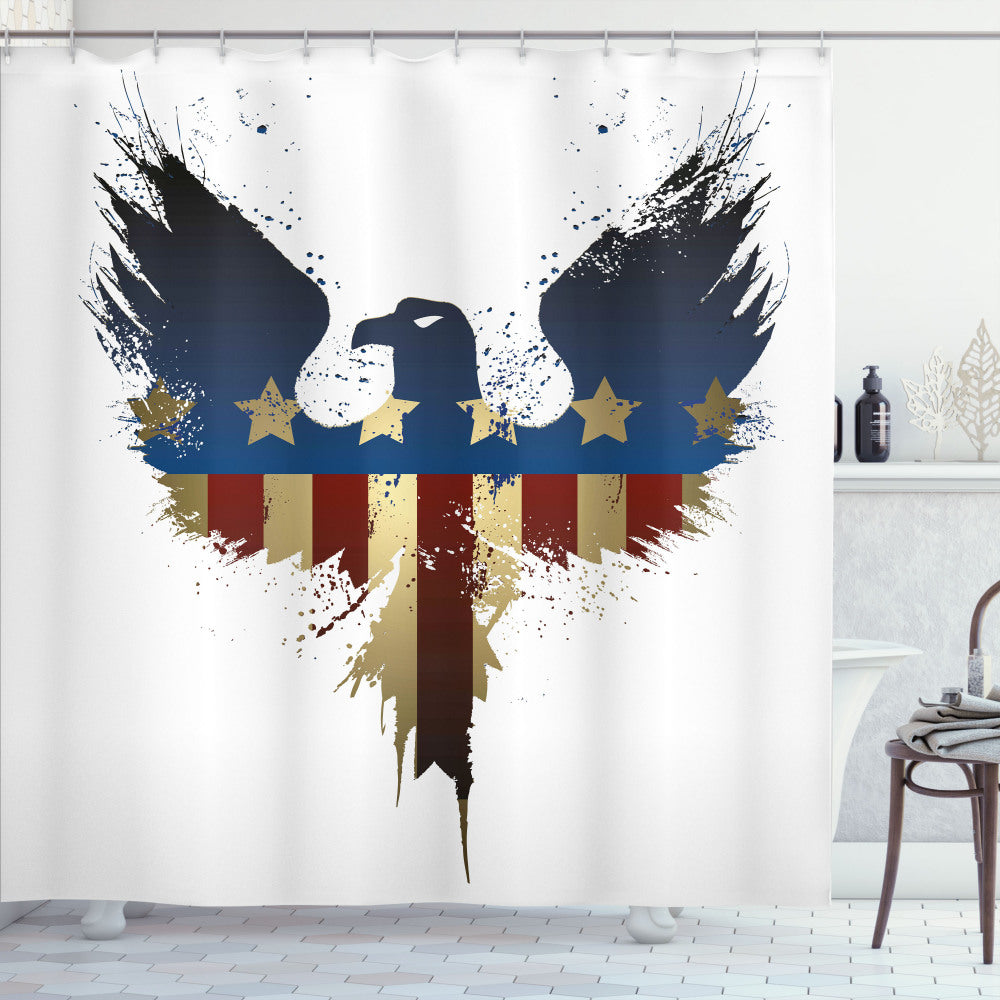 American Flag Eagle Silhouette Shower Curtain in Sepia, Blue, and Red