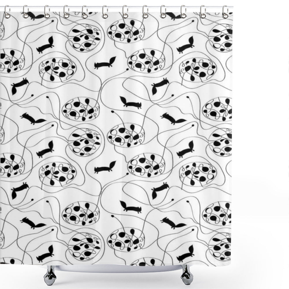 Abstract Doodle Style Circles in Black and White - Shower Curtain