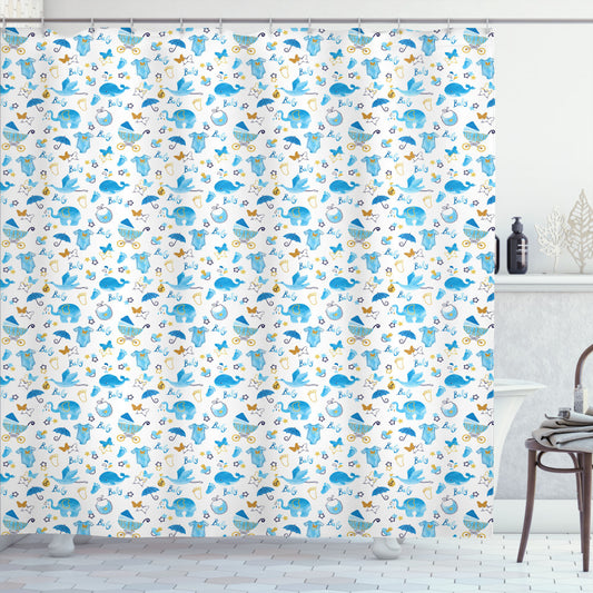 Black, Blue, and Amber Baby-themed Stork Design Shower Curtain