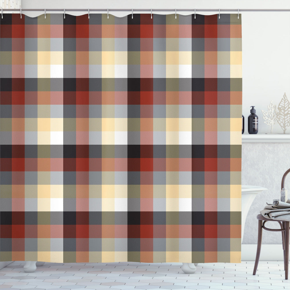 Abstract Plaid Multicolor Quilt Motif Shower Curtain