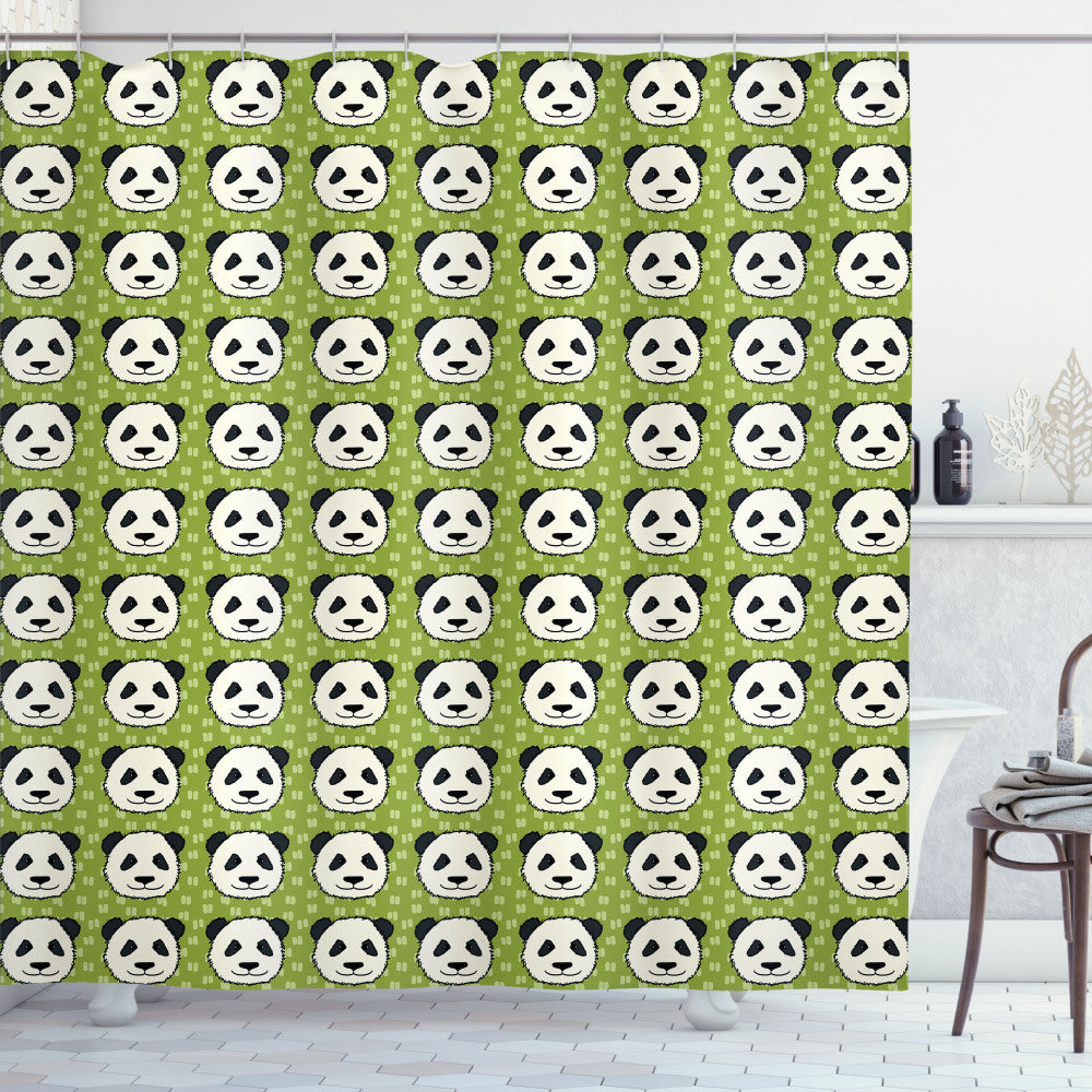 Adorable Panda Multicolor Shower Curtain with Funny Bear Furry Animal Heads