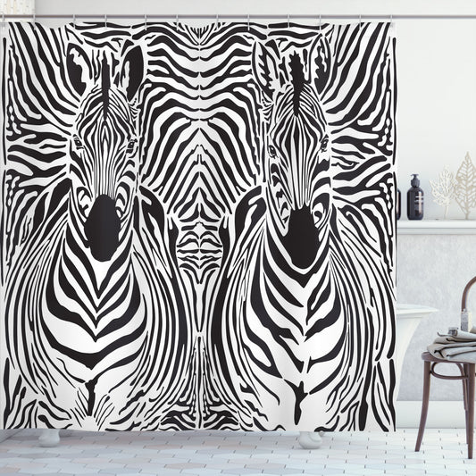 Black and White Zebra Print Safari Stripe Shower Curtain