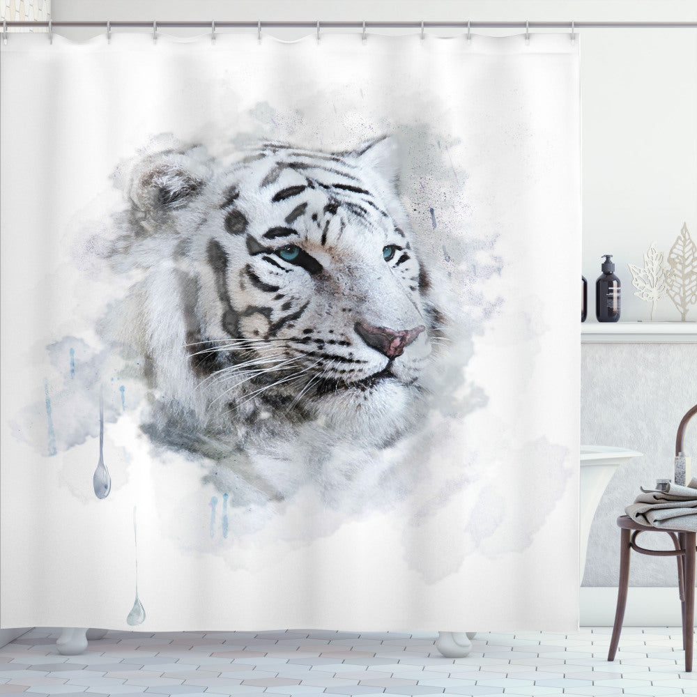 Black, White, and Grey Animal Print White Tiger Portrait Shower Curtain