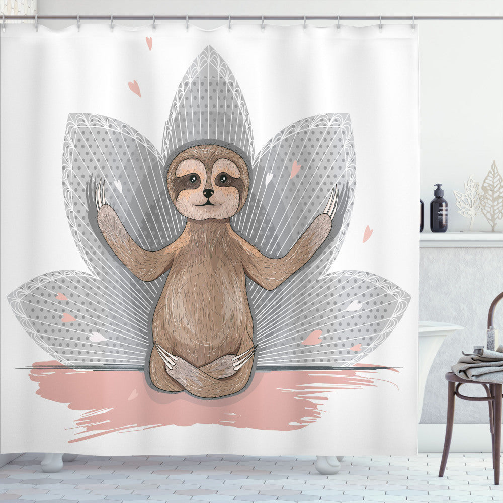 Brown, Grey, and Pink Sloth Meditation Shower Curtain优化标题.