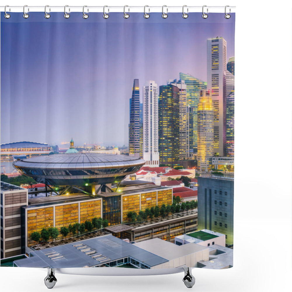 Urban Multicolor Skyline of Singapore Shower Curtain