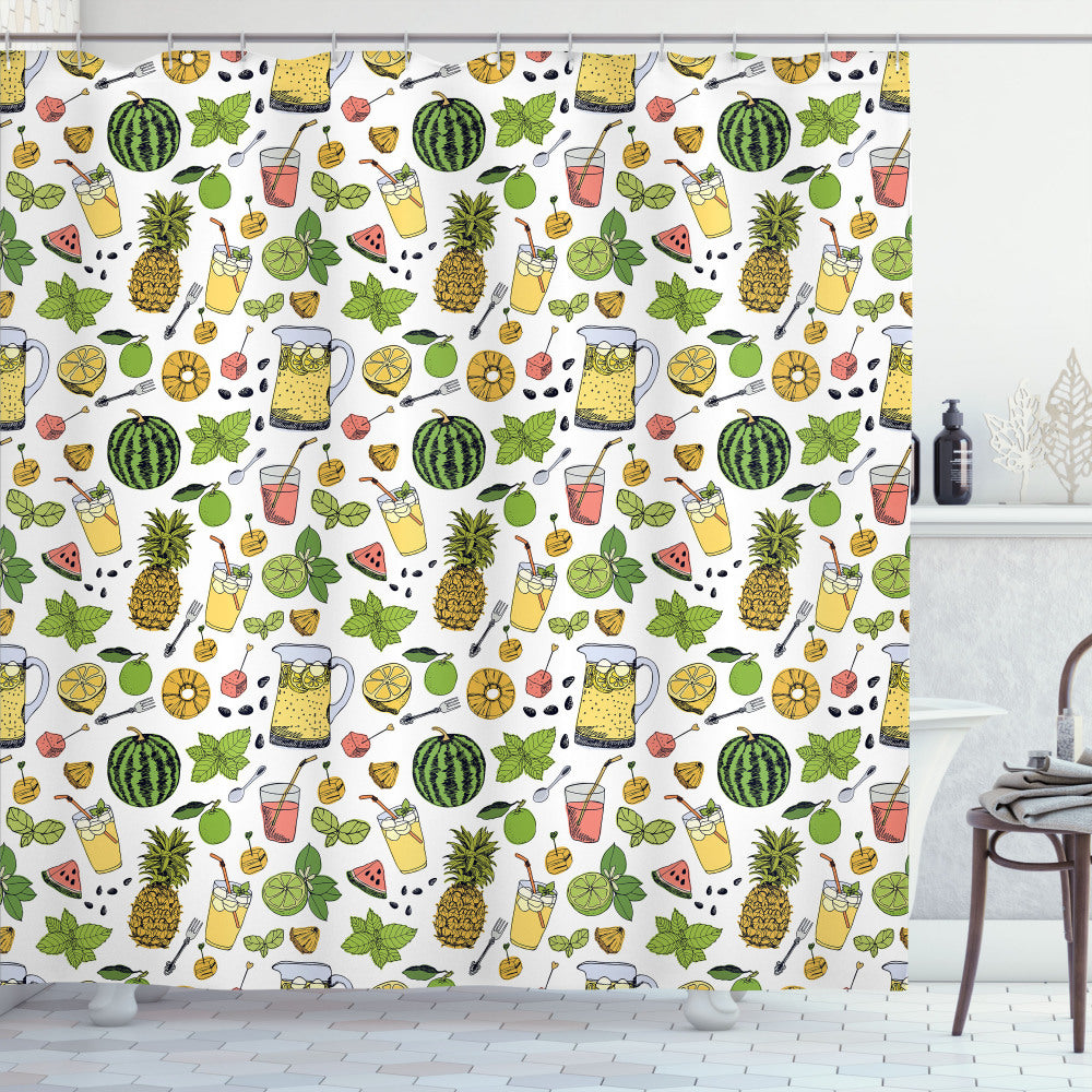 Tropical Summer Shower Curtains in Multicolor Fruits Design