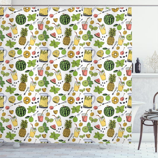 Tropical Summer Shower Curtains in Multicolor Fruits Design