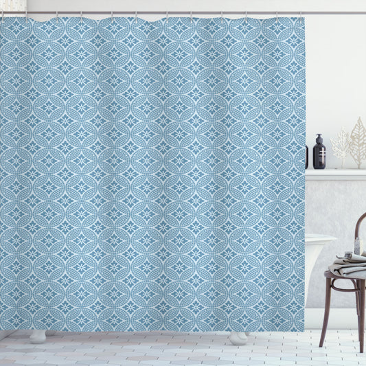 Chic Floral Shower Curtain in Interlaced Slate Blue and Baby Blue Forms