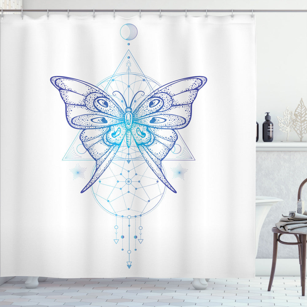 Boho Butterfly Dreamcatcher Alchemy: Persian Blue and Aqua Shower Curtain