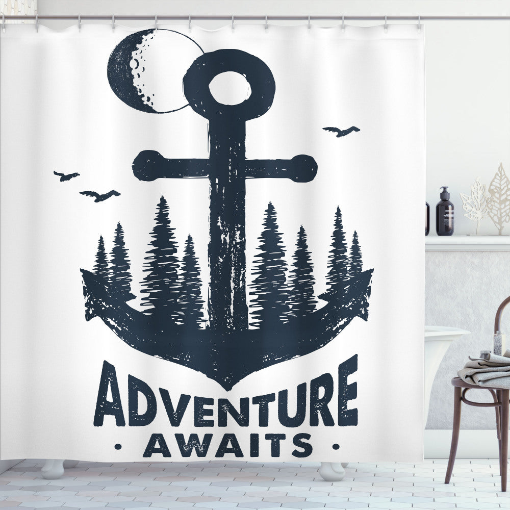 Adventure in Indigo: Anchor Hand Drawn Art Shower Curtain