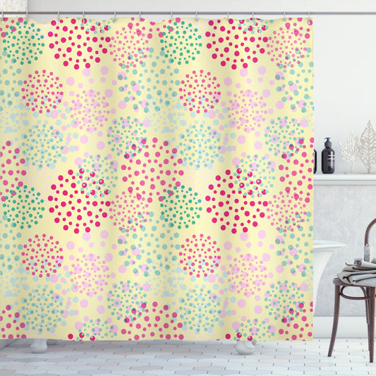 Abstract Multicolor Flowers Polka Dots Shower Curtain