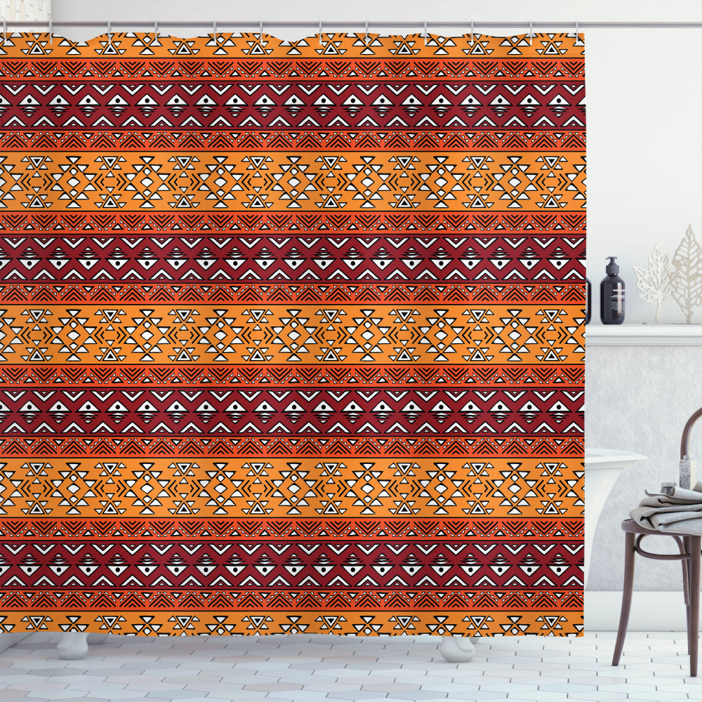 Tribal Fusion: Apricot and Ruby Retro Motifs Shower Curtain