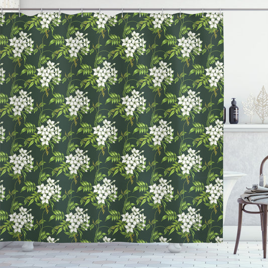 Botanical Bouquet Shower Curtain in Jasmine, Apple Green, Off White and Khaki