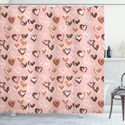 Blush Multicolor Soft Grunge Hearts Valentine's Day Shower Curtain