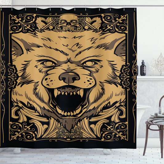 Angry Wolf Card Style in Pale Caramel and Black Shower Curtain