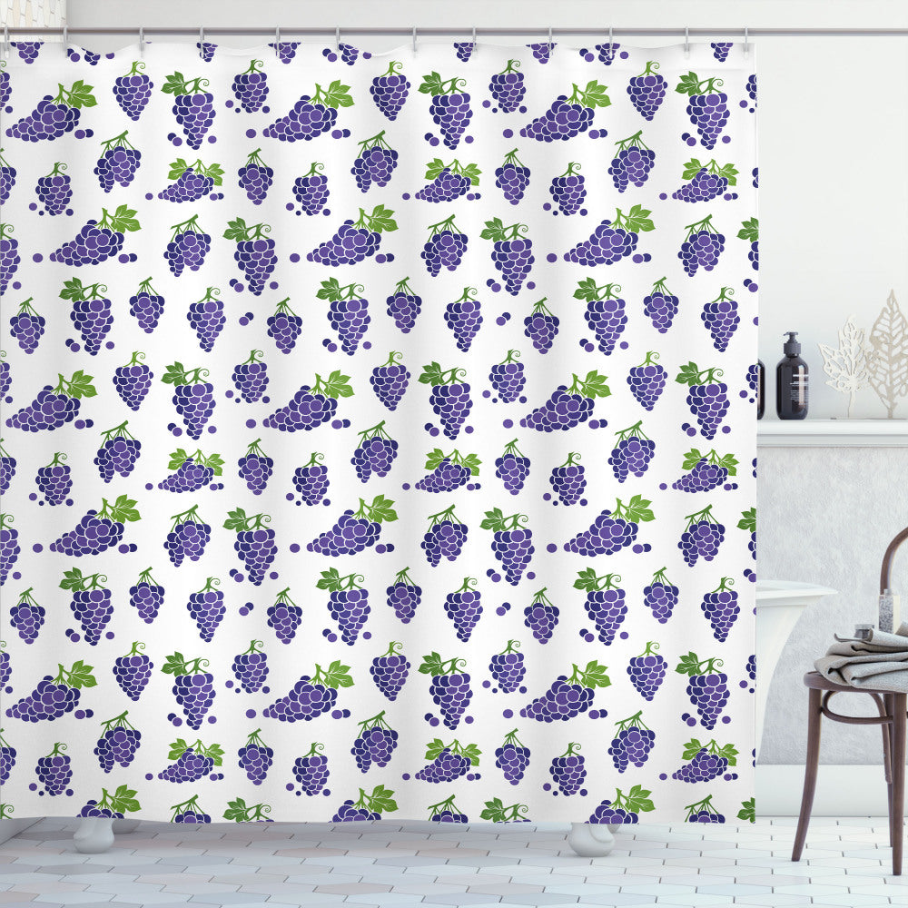 Vineyard-Inspired Fruit Yummy Design Bath Curtain in Shades of Purple and Green