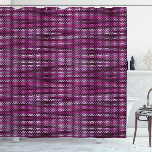 Vintage Knit Pattern Bath Curtain in Shades of Magenta, Fuchsia, and Violet