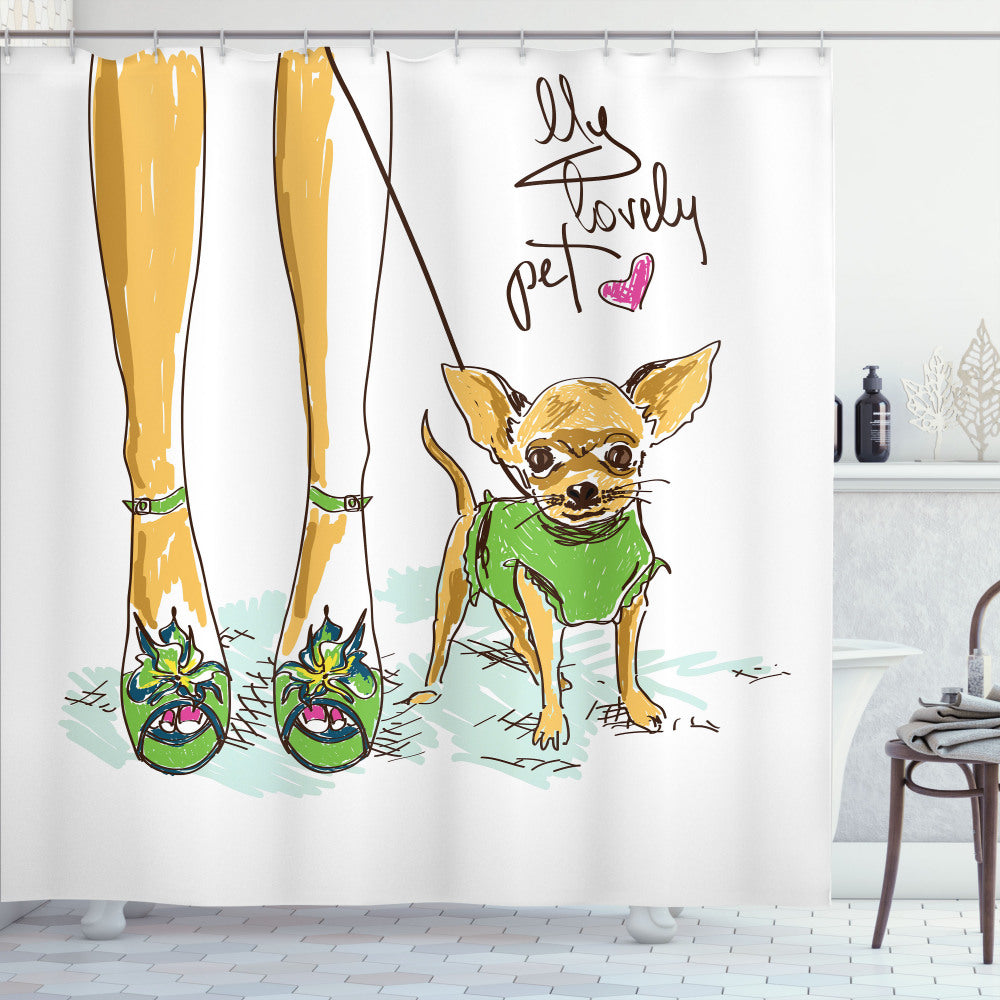 Chihuahua Multicolor Pet Lettering Shower Curtain - A Pawsome Addition to Your Bathroom!