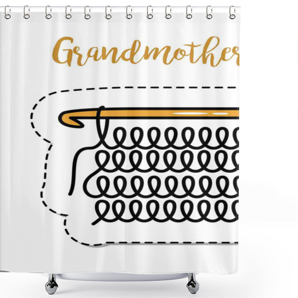 Vintage Grandma's Knitting Inspired Bath Curtain in Marigold, White, and Black