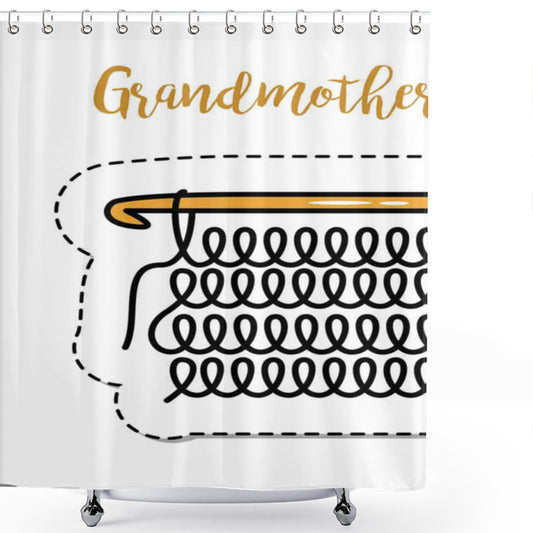 Vintage Grandma's Knitting Inspired Bath Curtain in Marigold, White, and Black