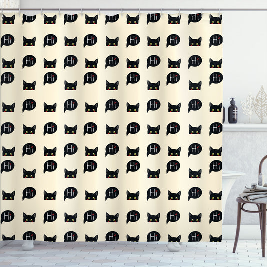 Black Cat Greetings: Ivory and Ruby Shower Curtain Collection