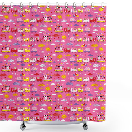 Zoo-themed Multicolor Animal Train Shower Curtain