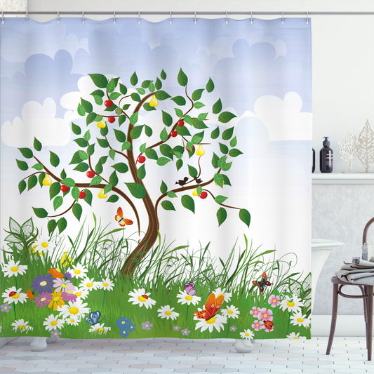 Vibrant Cartoon Garden Colors: Nature-Inspired Multicolor Shower Curtain