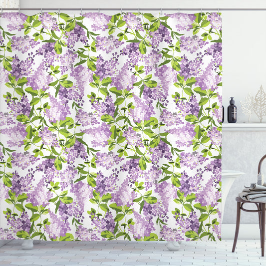 Botanical Beauty: Vibrant Lime Green and Lavender Spring Revival Shower Curtain