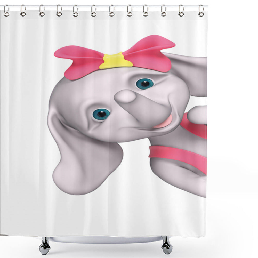 Whimsical Cartoon Elephant Nursery Shower Curtain in Yellow, Grey, and Pink