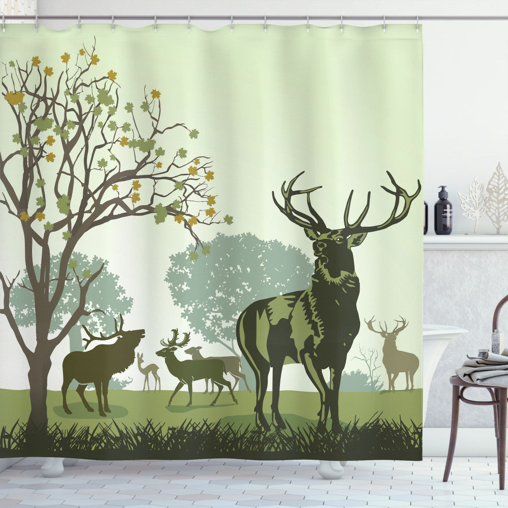 Antler Green Bath Curtain at Deer and Nature Park: A Perfect Combination of Nature-Inspired Décor