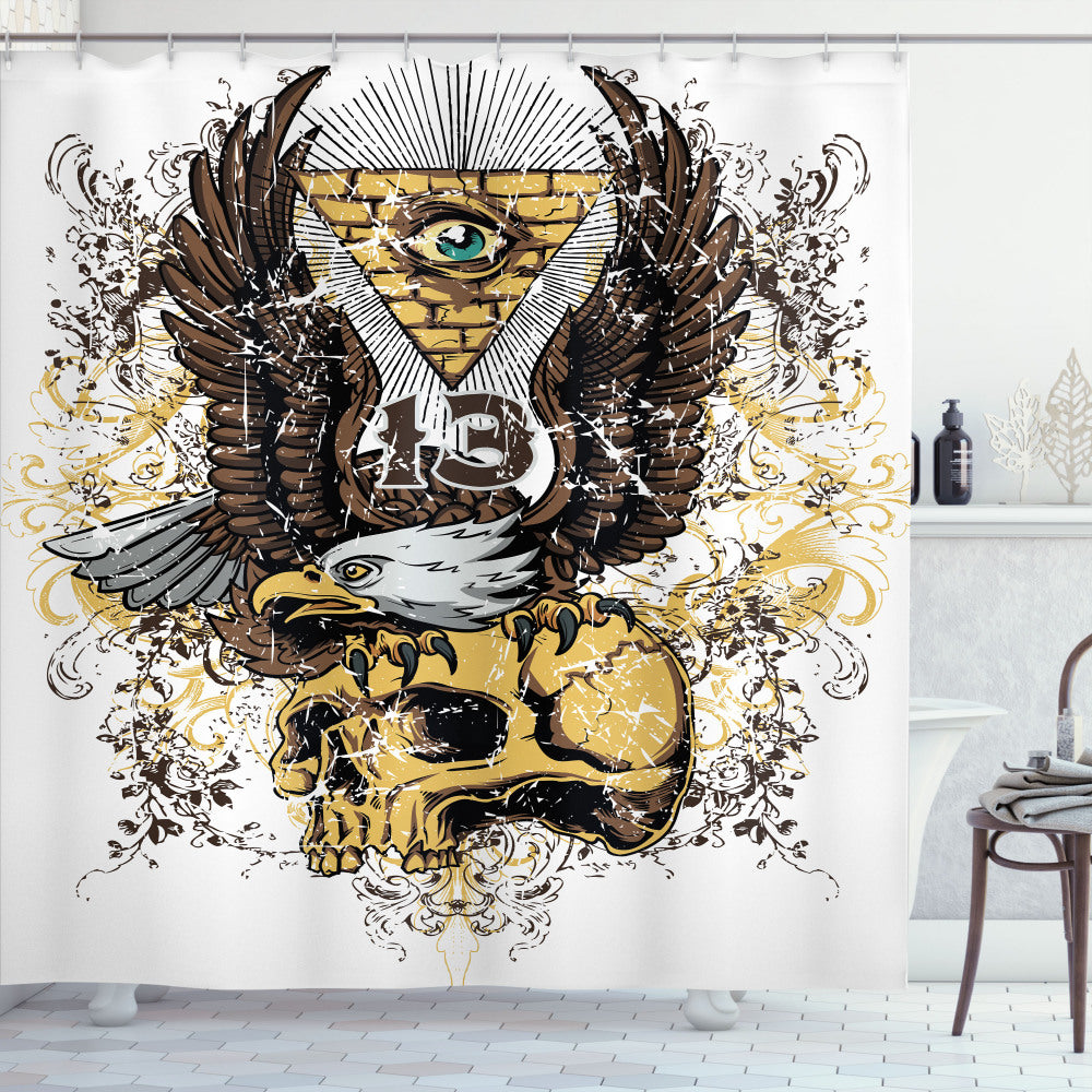 American Eagle Skull Tattoo Brown and White Shower Curtain