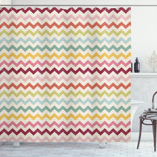 Boho Old Fashioned Chevron Multicolor Shower Curtain