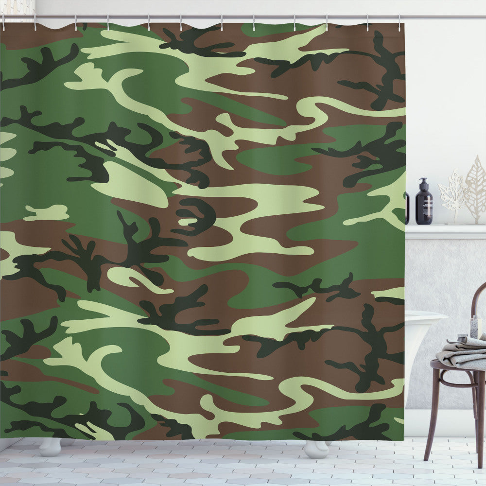 American Woodland Camo Bath Curtain in Pale Green and Forest Green