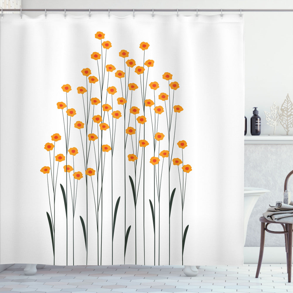 Yellow Daisy Leaf Flower Pattern Black Shower Curtain