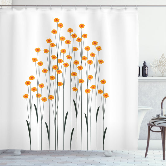 Yellow Daisy Leaf Flower Pattern Black Shower Curtain