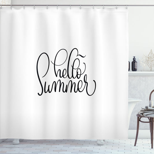 Swirly Vintage Style Shower Curtain in Hello Summer Colors: White and Black