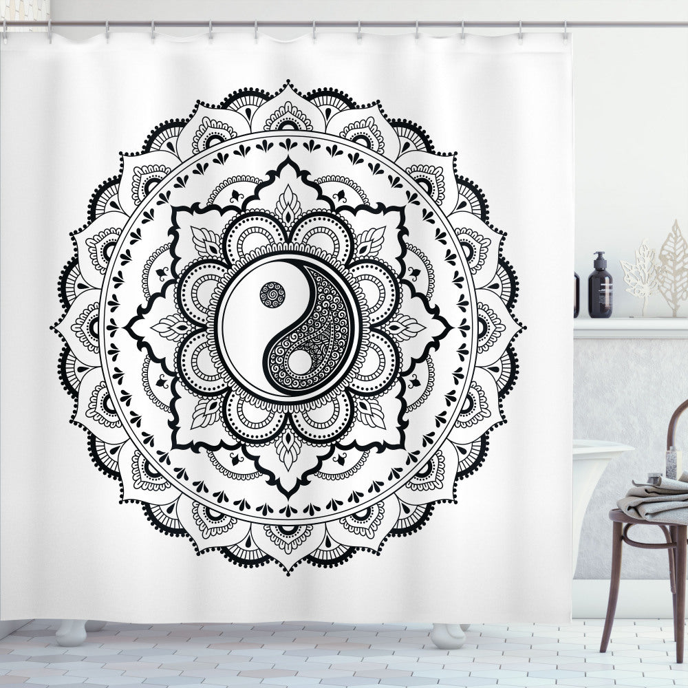 Black and White Mandala Flowers Shower Curtain