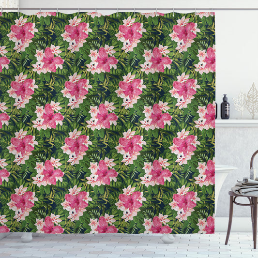 Blooming Hawaiian Jungle Floral Multicolor Shower Curtain