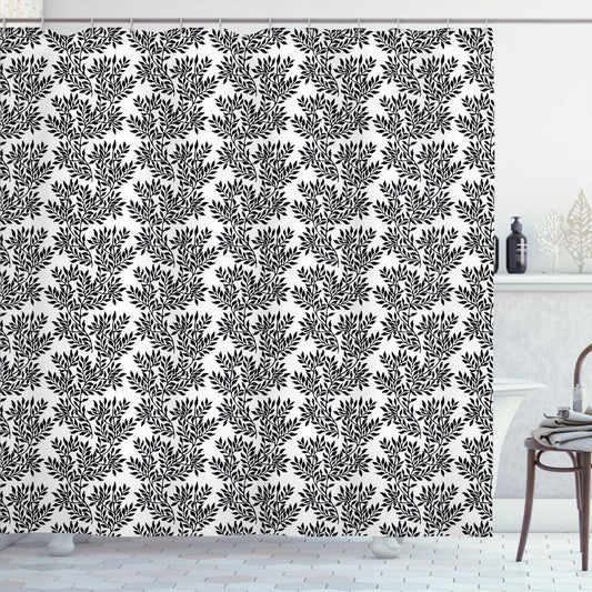 Black and White Foliage Plant-themed Shower Curtain