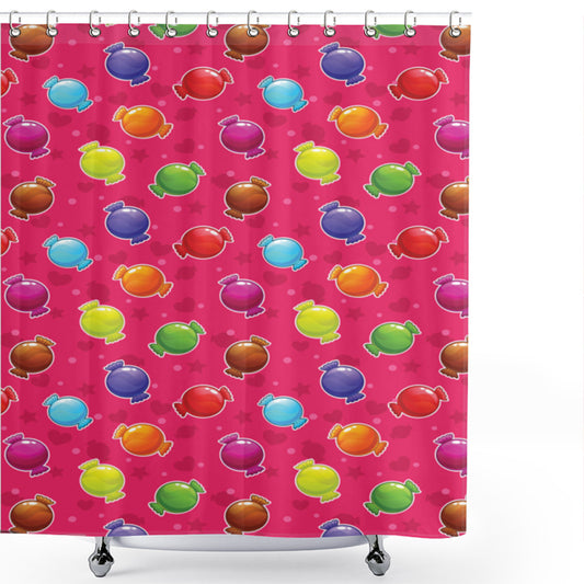 Vibrant Candy Illustration: Multicolored Shower Curtain Design