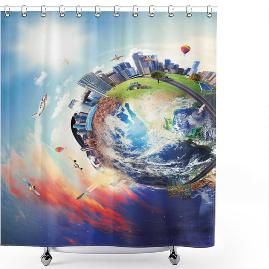 Worldly Elegance: Business-themed Art Featuring Stylish Shower Curtains