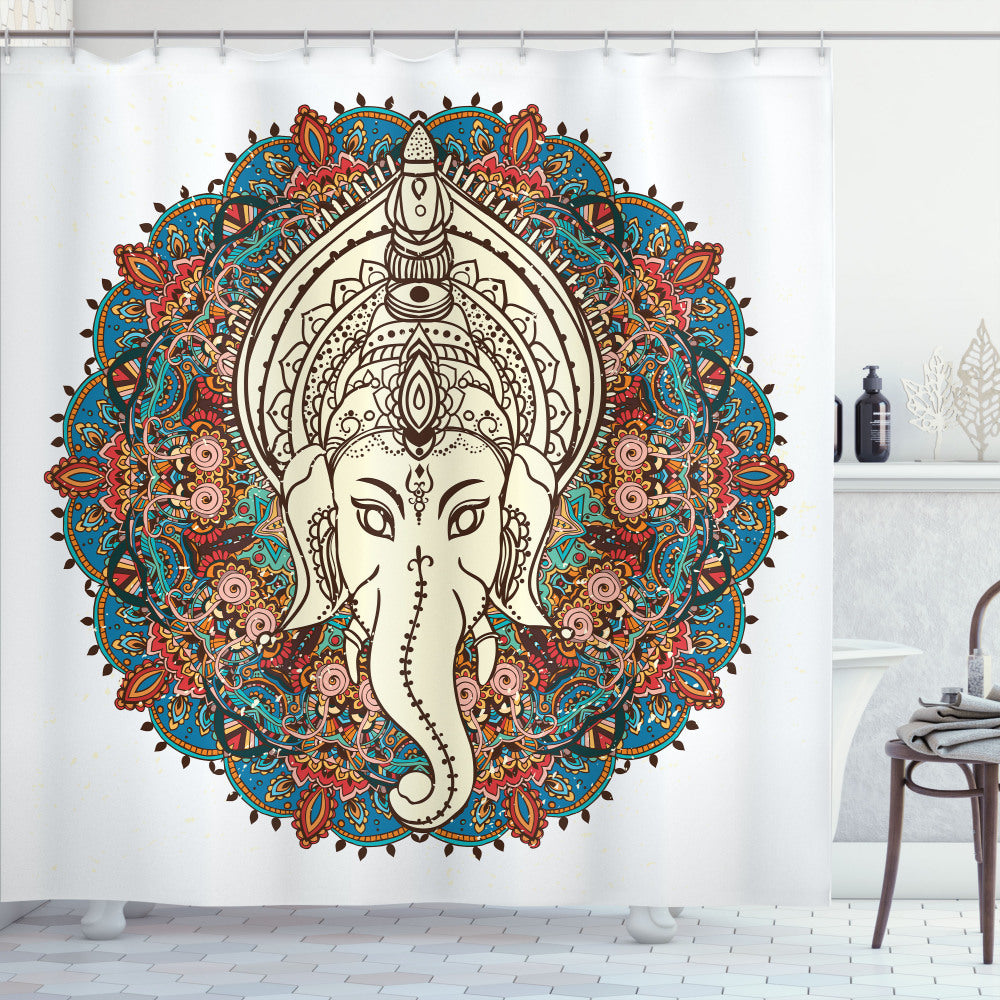 Asian Elephant Mandala Floral Multicolor Shower Curtain