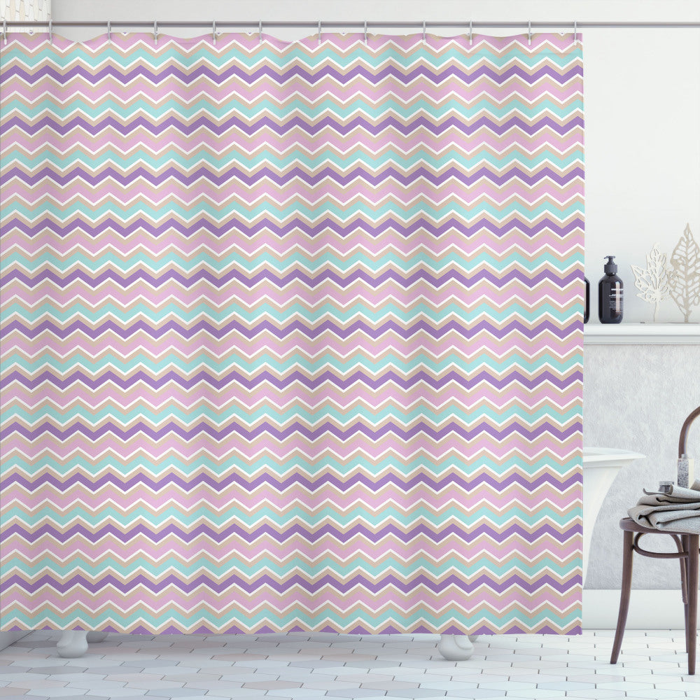 Chevron Multicolor Pastel Tones Zigzags Shower Curtain