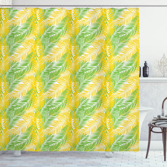 Tropical Paradise: Palm Leaves Hawaii Island Earthy Yellow, White, and Green Shower Curtain