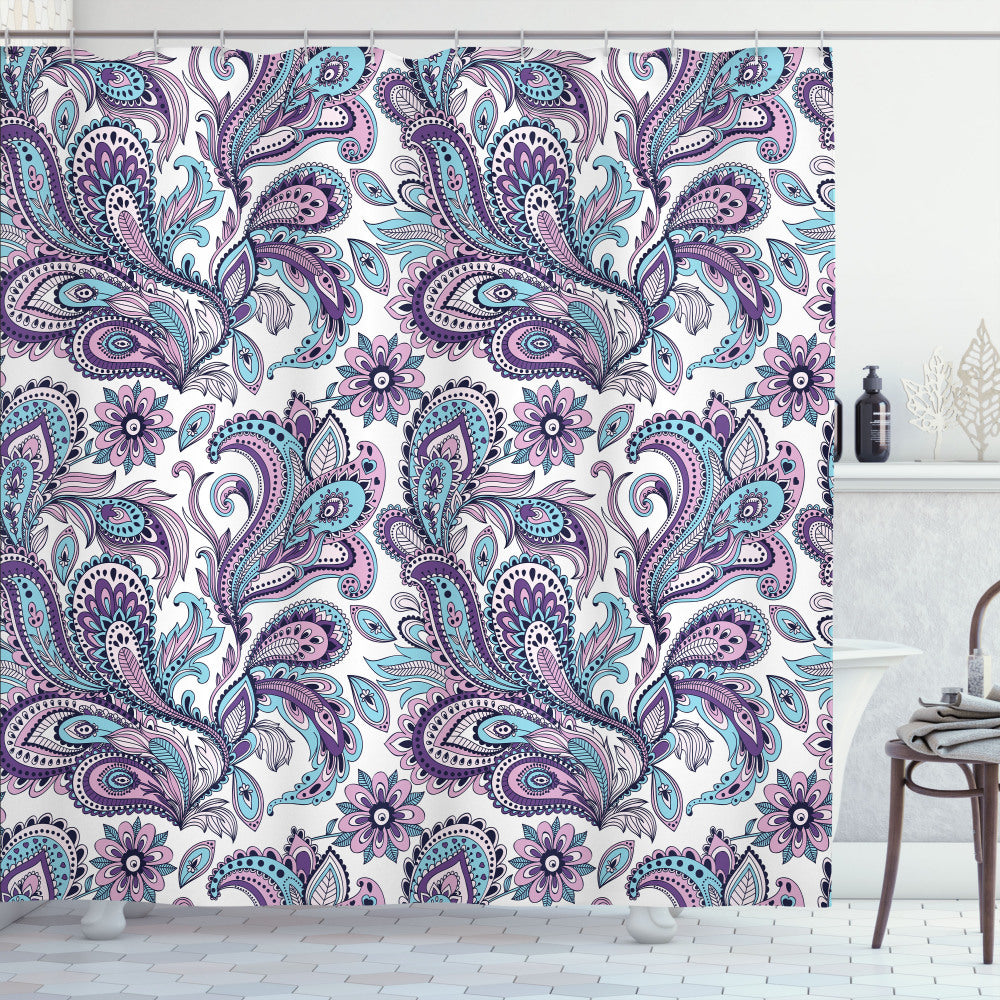 Bohemian Floral Country Paisley Purple, White, and Blue Shower Curtain