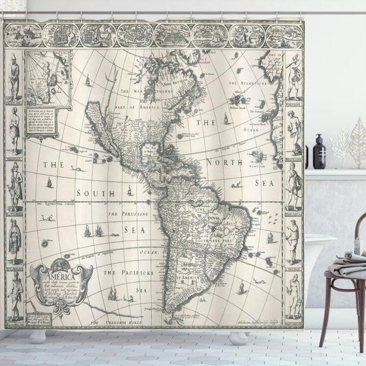 Vintage American Map World Shower Curtain in Multicolor