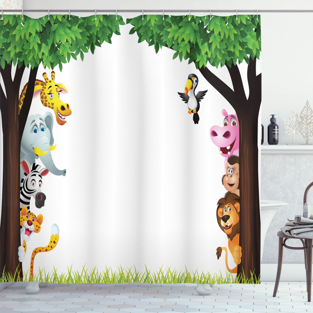 Trees Friendly Jungle Nursery Multicolor Shower Curtain