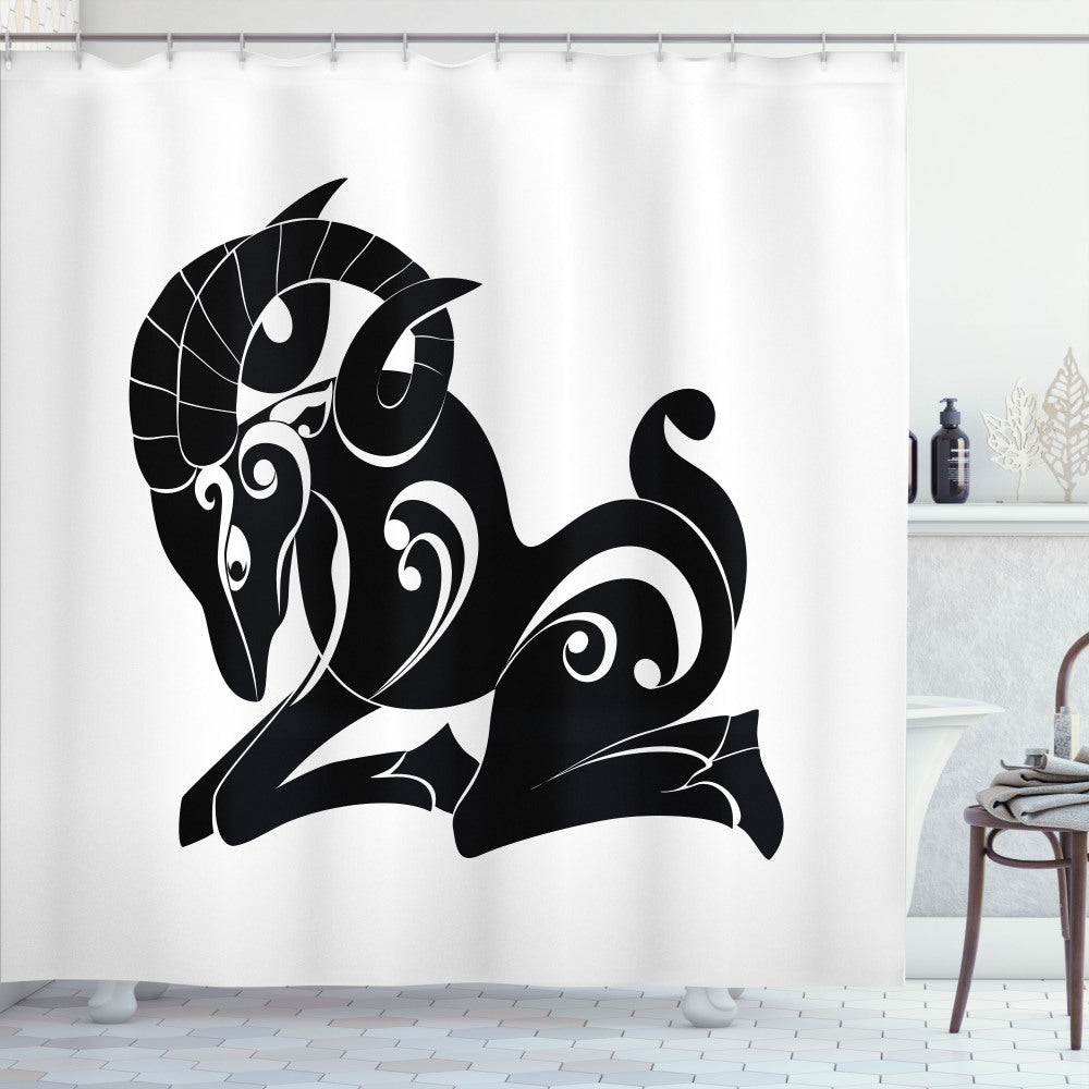 Aries Zodiac Monochrome Goat Shower Curtain in White and Black