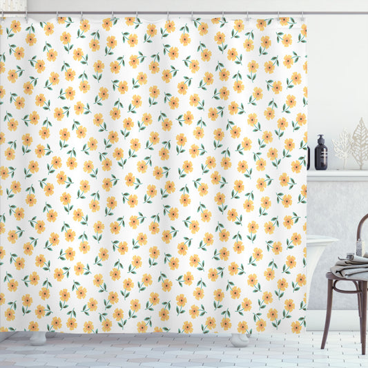 Amaryllis Daffodil Blossom Garden Shower Curtain in Almond Green, Hunter Green, and Mustard