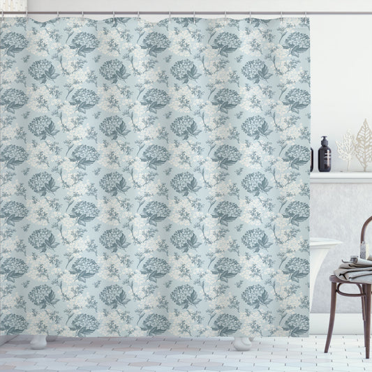 Vintage Romantic Plants Floral Baby Blue and Grey Shower Curtain